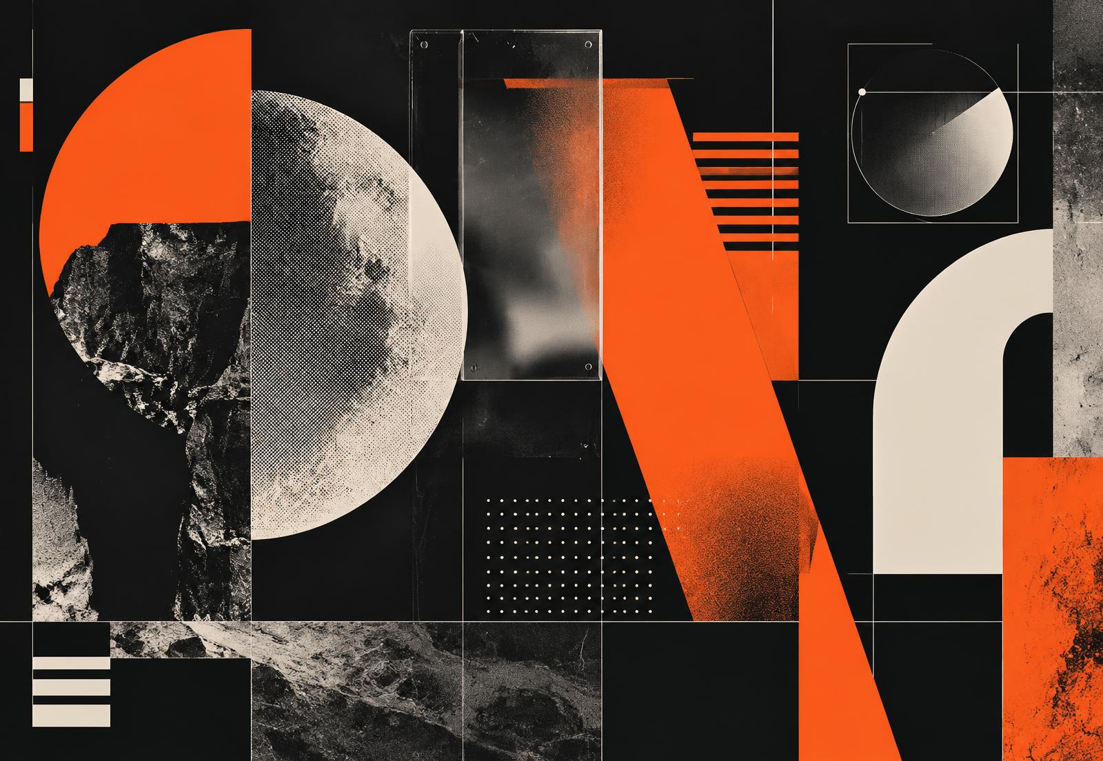 Abstract orange, charcoal and ivory geometric artwork